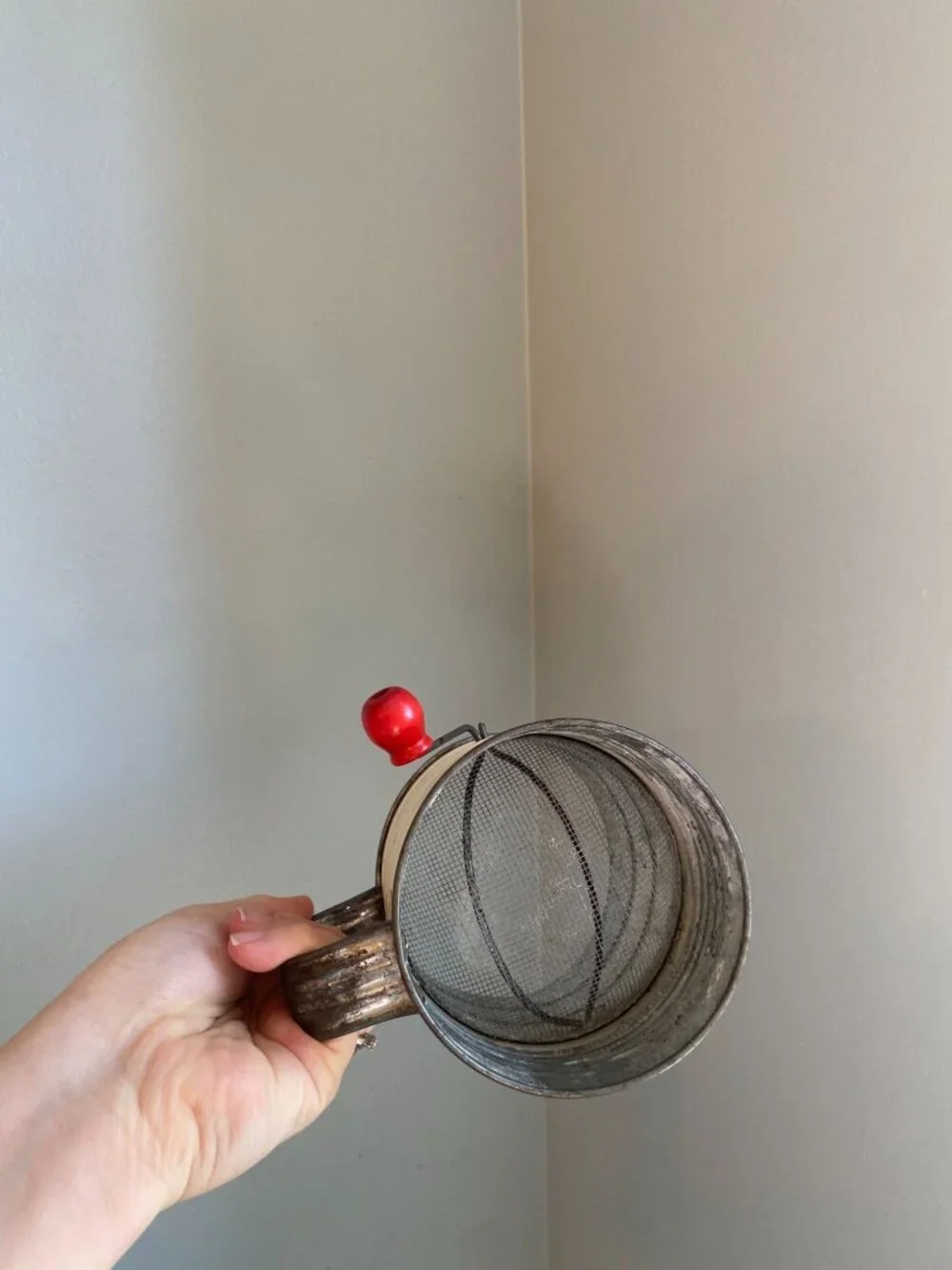 Vintage Metal Apple Flour Sifter With Hand-Crank